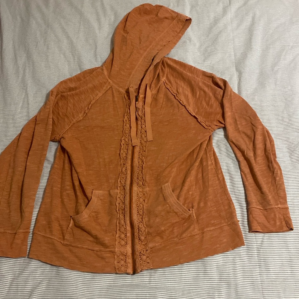 Eddie Bauer ruffle lace hoodie. Burnt orange color. Lightweight.